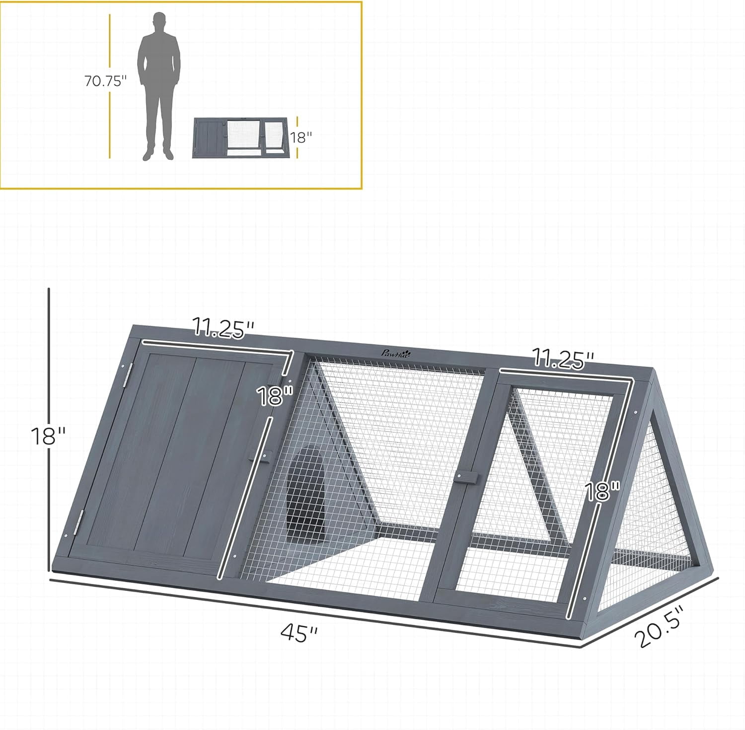 WSWJY Rabbit Hutch Outdoor, Wooden Chicken Coop with Run, Outdoor Small Animal Cage for Rabbit, Small Duck and Chicken, for Garden, Backyard, Farms, 45" x 20.5" x 18", Grey