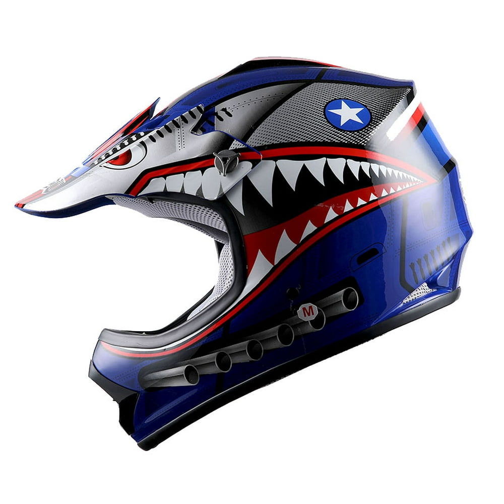 WOW Youth Kids Motocross Helmet BMX MX ATV Dirt Bike HBOYK Shark Blue