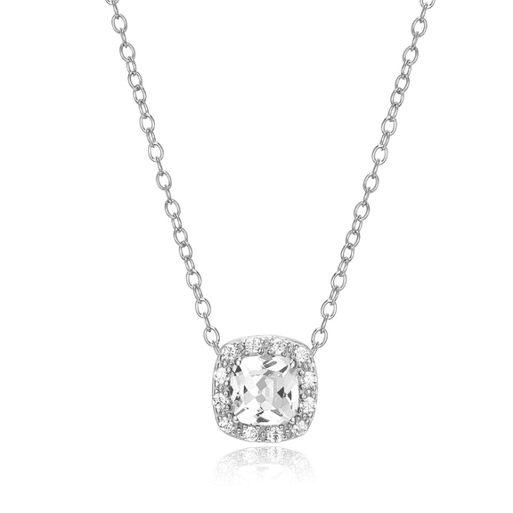 Forever Facets Women's Platinum over 925 Sterling Silver Created White Sapphire and CZ Round Necklace 18 inch Jewellery Valentines