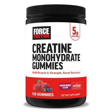 Creatine Monohydrate Gummies, 5g Dose for Men & Women to Support Muscle, Strength, Recovery, Cognitive Health & Memory, Mixed Berry, 150 Gummies by Force Factor