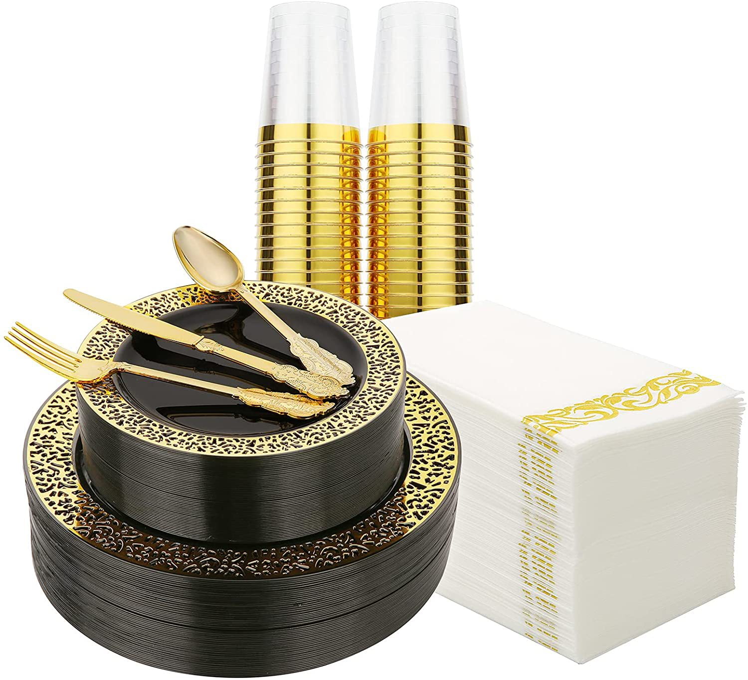 AFHYZY 175PCS black dinnerware sets elegant plastic plates disposable