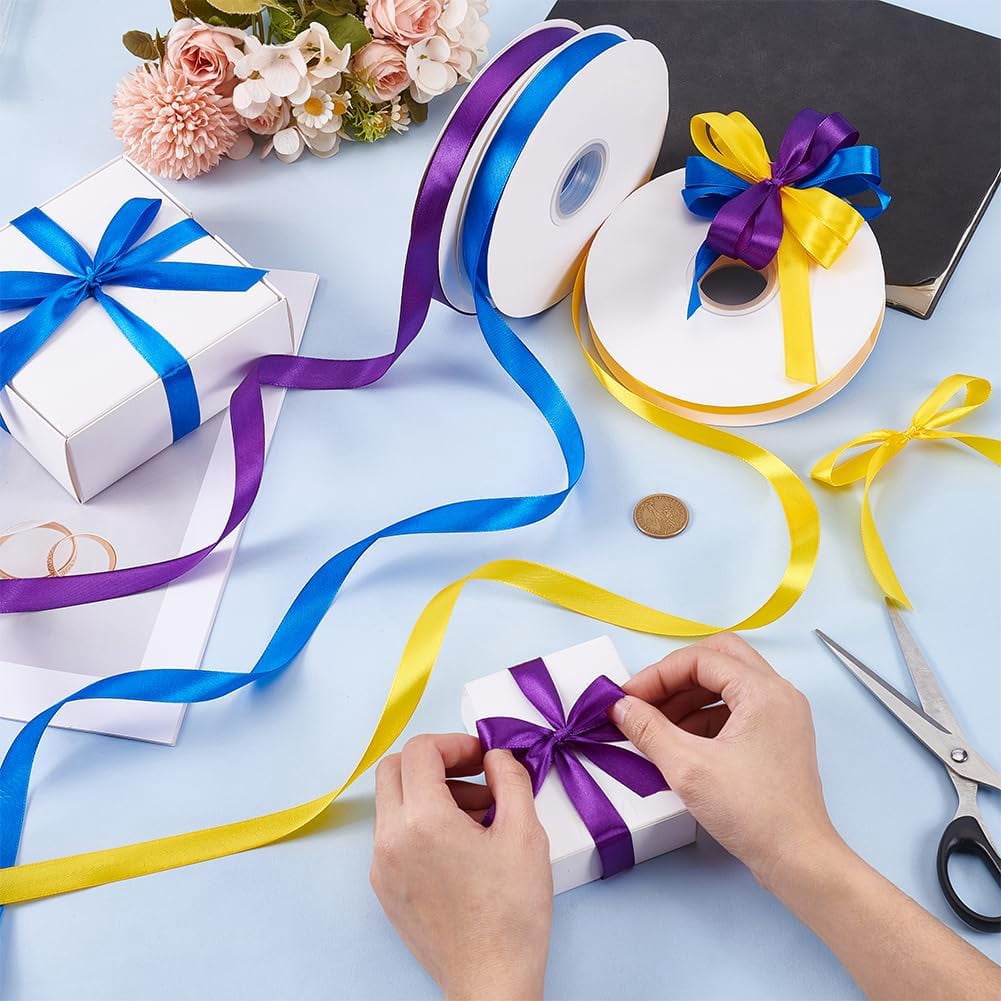 300 Yards Graduation Satin Ribbon 5/8 Inch Decorative Blue Purple Yellow Polyester Grosgrain Craft Ribbons