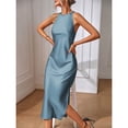 thumbnail image 3 of Dusty Blue Elegant Sleeveless High Neck Maxi Dress With Fishtail Hem, 3 of 7
