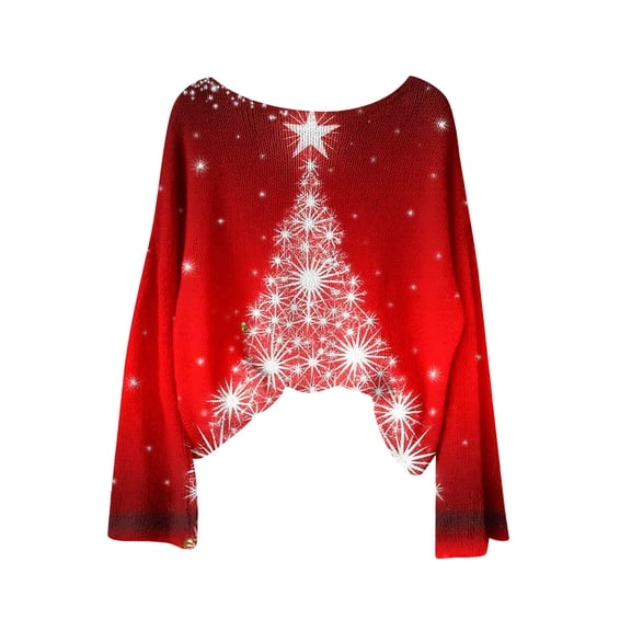 yardsong Holiday Long Sleeve Ugly Sweater for Women - Boat Neck Imitation Christmas Pullover Xmas Trees Graphic Red,M