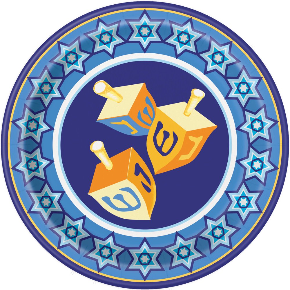 Happy Hanukkah Paper Dessert Plates, 7in, 8ct