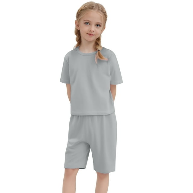 Hiiyo Ensemble Décontracté Actif pour Garçon Fille, Coton Uni, T-Shirt à Manches Courtes et Short