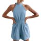 thumbnail image 1 of Gibobby pantalones de yoga Mono de color sólido para mujer, cuello colgante de verano, sin mangas, sin espalda, con cordones(Azul， S), 1 of 5