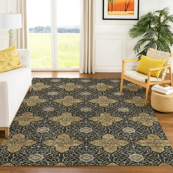 Addison Rugs Chantille Indoor/Outdoor Traditional Global Black Machine Washable Rectangle Rug, 10' x 14'