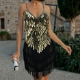 thumbnail image 2 of ZQGJB Cocktail Dresses for Women Sequin Feather Sleeveless Spaghetti Straps Backless Prom Party Club Dress Fashion Solid V Neck All-Over Fringe Sexy Bodycon Mini Dress #03-Gold One Size, 2 of 6