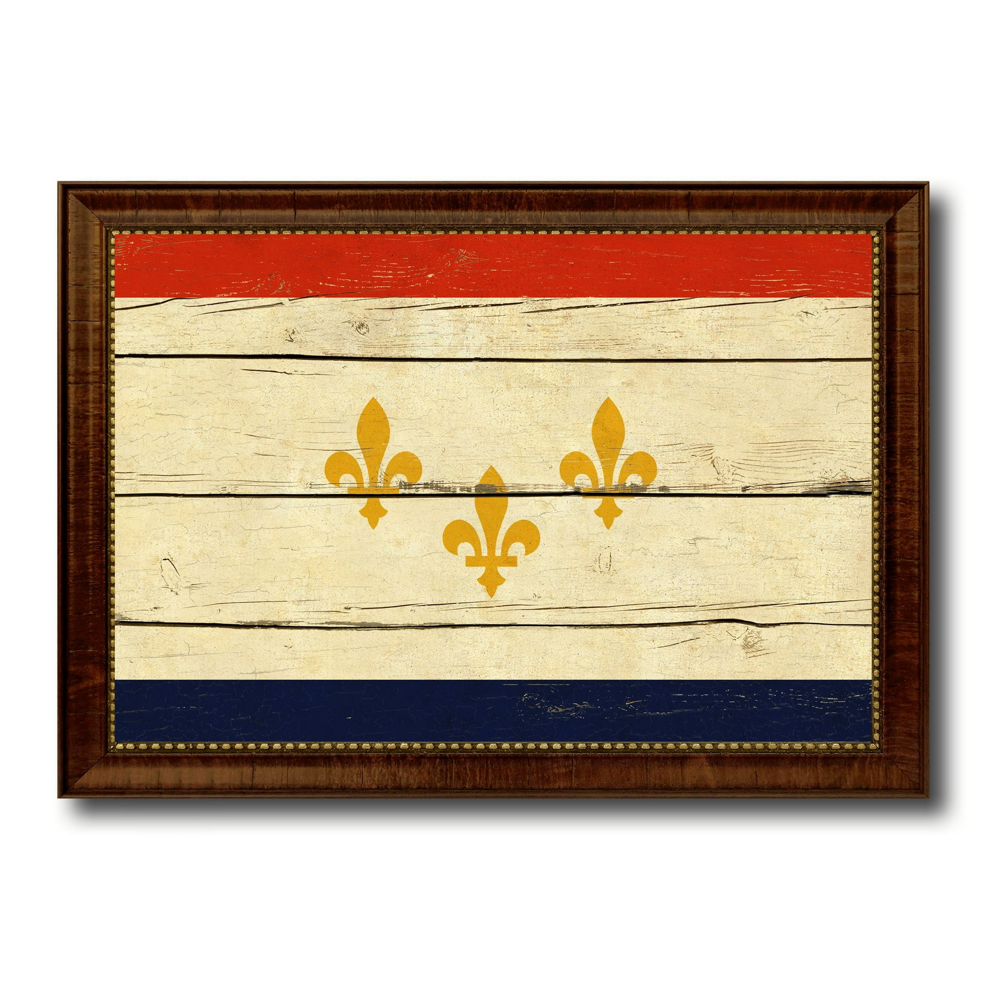 New Orleans City Louisiana State Flag Vintage Canvas Print Brown Picture  Frame Home Decor Wall Art Gifts - 19x27 