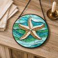Blue-green 9.8x9.8 IN Stained Glass Sun Catcher Window Hanging Home ...