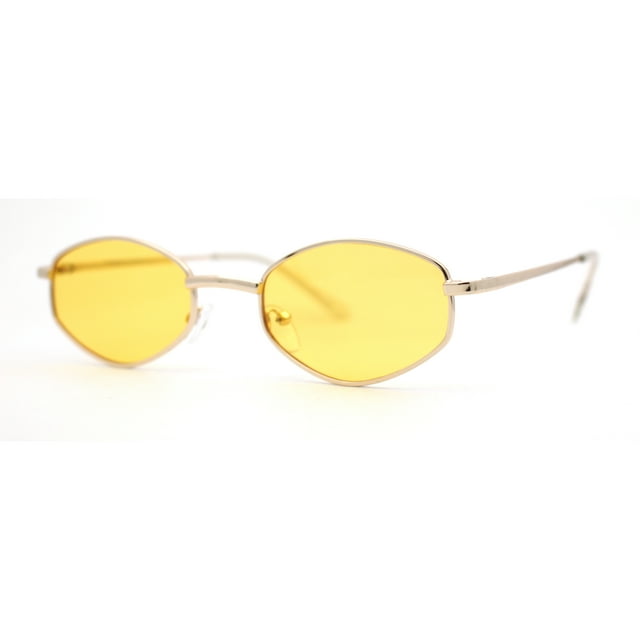 Narrow Hexagon Hippie Color Lens Metal Rim Dad Shade Sunglasses Gold Yellow