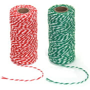 2 Roll Twine String, Cotton Bakers Twine String for DIY Arts Crafts, 100M/328Feet Each Roll (Red&Green, 2MM)