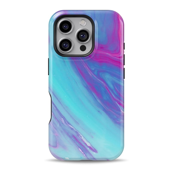 DesignSkinz Scratch-Resistant Hard Slim Case Compatible with iPhone 15 Plus (Compatible with MagSafe) - Marbleized Pink Ocean Blue v32