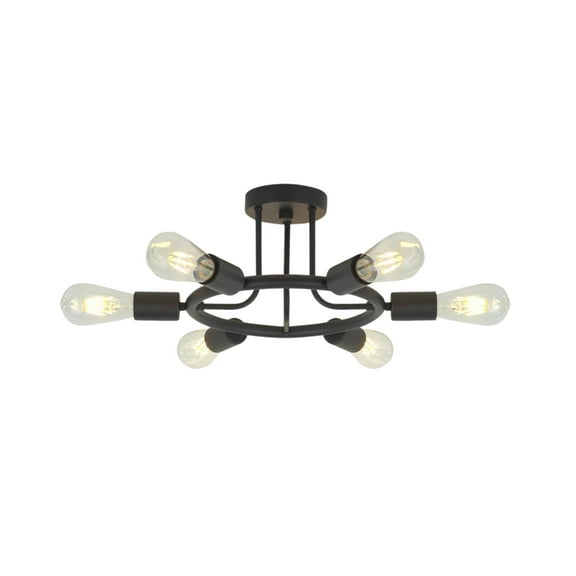 Coowa 6 Light Modern Sputnik Semi Flush Mount Ceiling Light Black Metal Fixture Dimmable UL Listed E26 Base Bulbs Not Included for Dining Room Living Room Kitchen