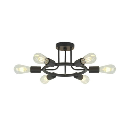 

6 Light Modern Sputnik Lights Semi Flush Mount Ceiling Light Black Finished