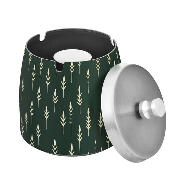 Yayeee Ashtray with Lid for Cigarette Smokeless Stainless Steel Home Ash Holder, Dark Green Plants