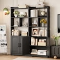 thumbnail image 2 of LIKIMIO 63" Tall Bookcase with Doors, Wood Bookshelf Open Display Shelf for Living Room Home Office, Black, 2 of 9