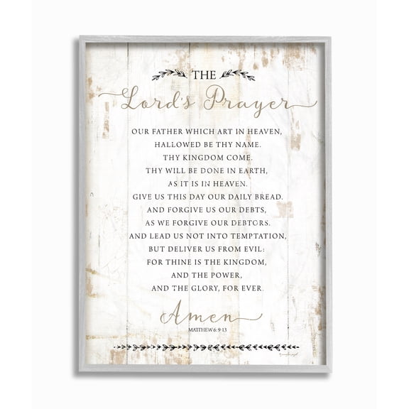 Stupell Industries Farmhouse Our Father Rustic Prayer Gray Framed Giclee Art, 16 x 20, by Jennifer Pugh
