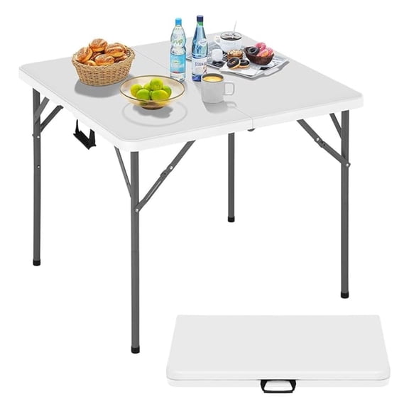 34" Square Plastic Folding Card Table, Portable Outdoor Dining Table with Collapsible Legs and Carrying Handle,Plastic Tables for Camping,Picnic, Office