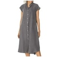 thumbnail image 1 of Ersazi Robes d'Été pour Femmes en Solde Mode Femmes Robe d'Été Boutonnée Décontractée Unie Col en V Manches Courtes Gris S, 1 of 9