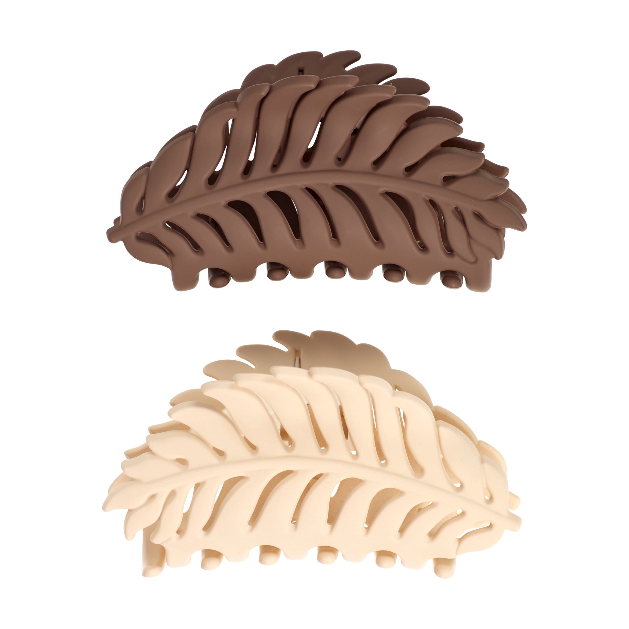 Goody Leaf Claw Clips, SlideProof Grip®, Comfortable Hold, White & Brown, 2ct, For All Hair Types