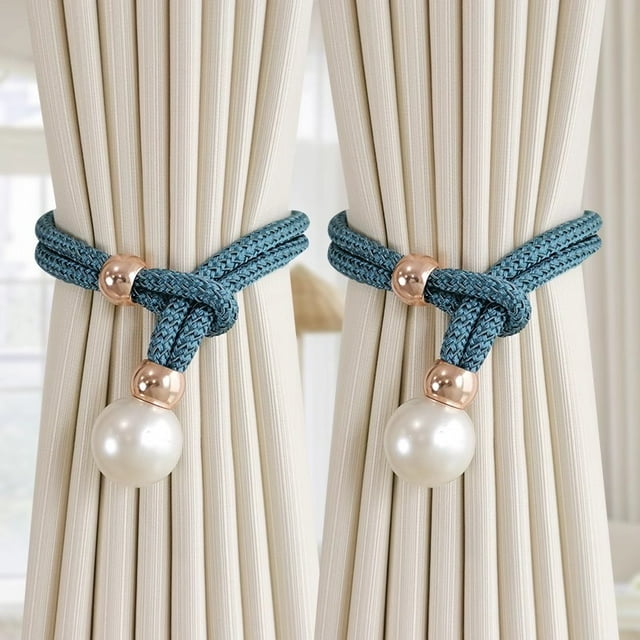 Djiypn Attaches de Rideaux, Lot de 2, Grandes Sangles de Rideaux à Perles pour Intérieur Extérieur pour la Maison, Décoration de Bureau (Bleu)