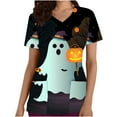 thumbnail image 2 of AGWOLF Halloween Scrub Print Tops for Women Cute Ghost Printed T Shirts V Neck Short Sleeve Nurse Shirt Nurse Uniform Workwear Dressy Casual Tunic Tops with Pockets Holiday Tees, 2 of 4
