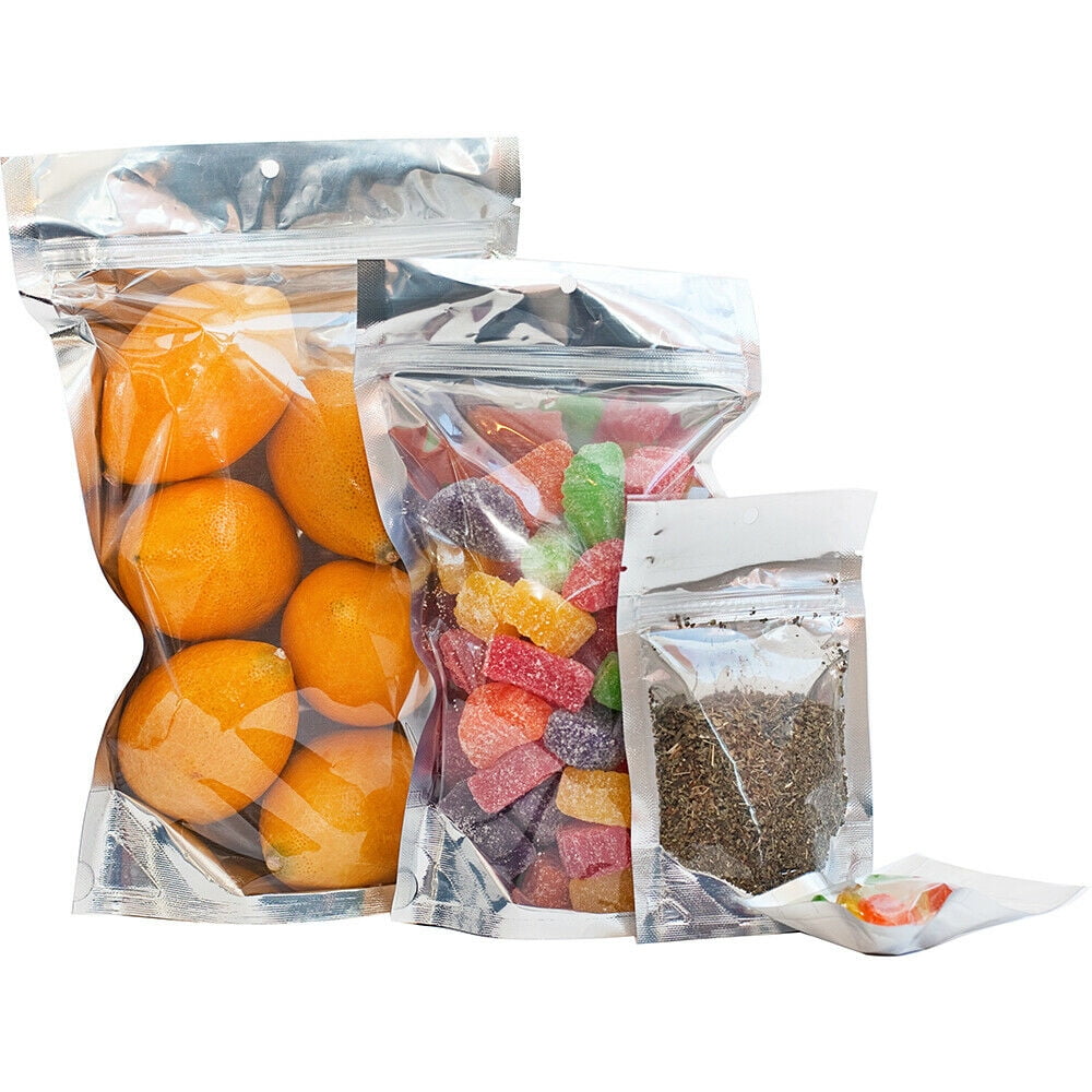 Clear Transparent Stand Up Pouches Mylar Food Grade Zip Lock Heat Resealable Bag 