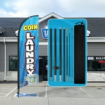 QSUM Coin Laundry Feather Flag with Flag Pole Kit and Ground Spike, 8.2FT Coin Laundry Windless Flag Banner Sign Business for Outdoor Advertising Sign Decoration Display