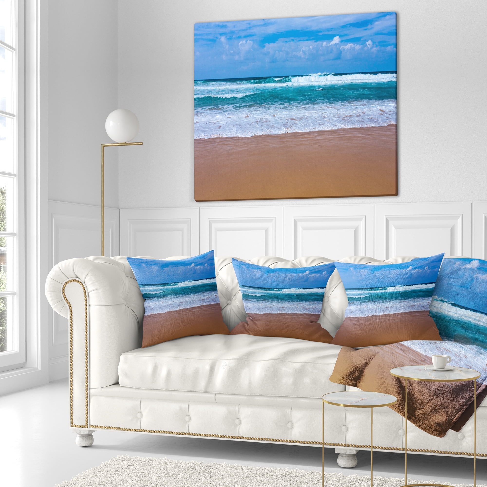 Designart Fascinating Atlantic Beach in Portugal - Seascape Throw Pillow - 18x18