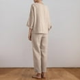 thumbnail image 4 of Turilly Two Piece Outfits for Women Fashion Round Neck Solid Long Sleeve Blouse +Loose Cotton Linen Pockets Pants Sets Womens Fall Winter Suit, 4 of 6
