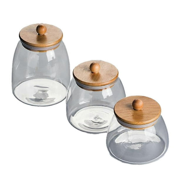 3PCS Wooden Lid Glass Sealed Jar Food Container Tea Candy Kitchen Storage Bottle Jar Large Capacity