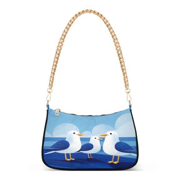 Seagulls Family on The Beach Women's Tote Bag Detachable Strap Chain Bag Lightweight Shoulder Purse
