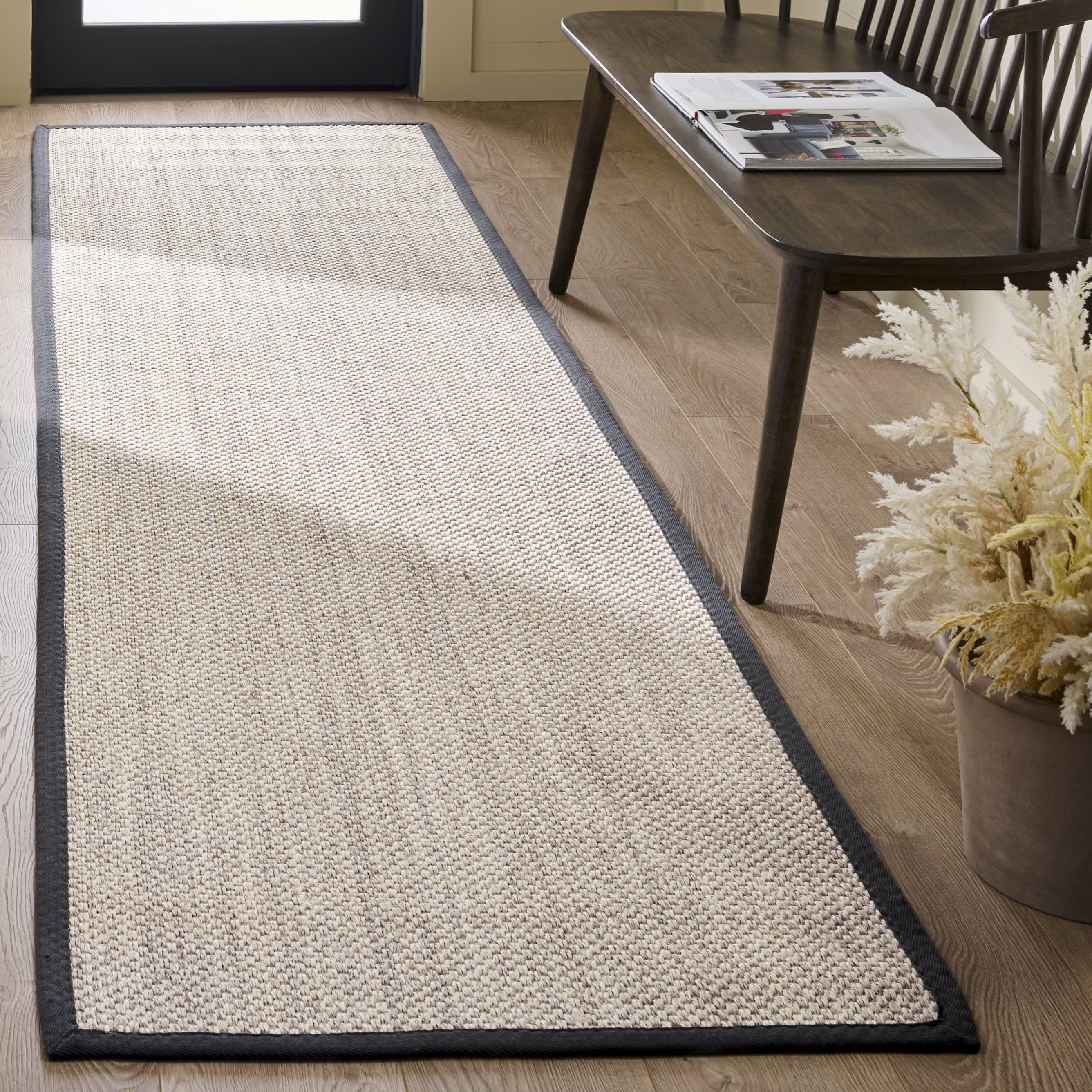 Safavieh Natural Fiber Kentigern Solid Runner Rug, Marble/Dark Gray, 2'6" x 12'