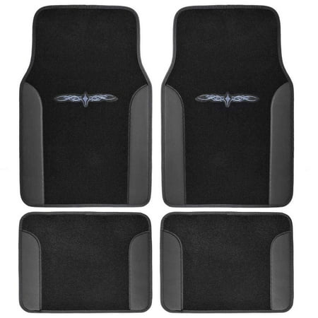 A Set of 4 Universal Fit Plush Carpet with Vinyl Trim Floor Mats For Cars / Trucks - Tribal Black