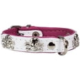 thumbnail image 2 of Real Leather Skull Studded Padded Dog Collar (6"-7.5" Neck; 1/2" Wide, White/Pink), 2 of 3