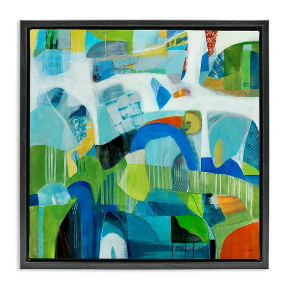 Stupell Industries Restless Bright Shapes Abstract Painting Black Floater Framed Canvas Art Print Wall Art, 18 x 18