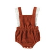 thumbnail image 1 of Xingqing Infant Baby Girls Rompers Ruffles Lace Sleeveless Solid Color Corduroy Backless Jumpsuits Wine Red 12-18 Months, 1 of 9