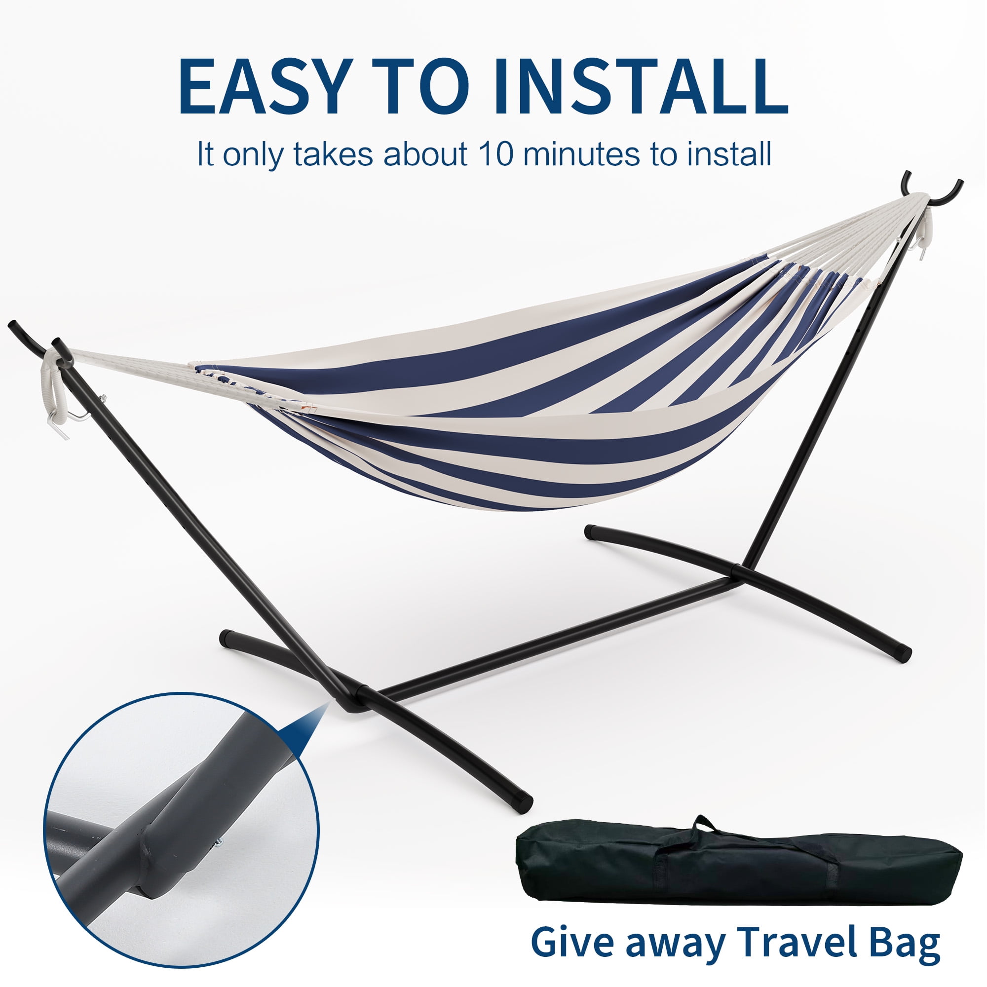 COZONY 2-Person Hammock with Steel Stand, 450lb Capacity, Portable Cotton Rope Bed, Carry Bag Included