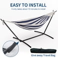 thumbnail image 4 of BeesClover Hamac Double Bleu avec Support, Hamac en Coton Portable Robuste de 450 Lb pour 2 Adultes, Ensemble de Hamacs Autoportant Intérieur Extérieur avec Support en Acier et Sac de Transport, 4 of 8