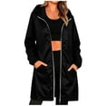 thumbnail image 4 of Lenago Women's Longline Waterproof Jackets Lightweight Zip Up Rain Jackets Solid Color Long Sleeves Raincoat Thigh-length Coat Outdoor Hiking Cycling Black XL, 4 of 10