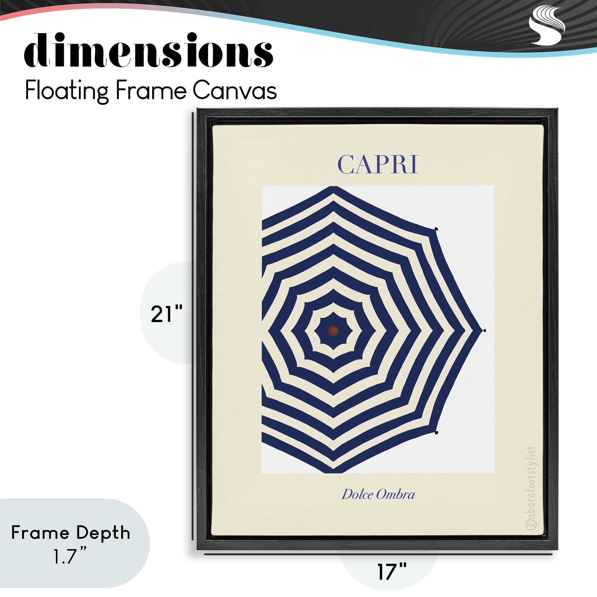 Stupell Industries Capri Striped Umbrella Black Framed Floater Canvas Wall Art, design by A Barefoot Stylist