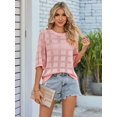 thumbnail image 6 of Women'S Casual Short Sleeve Loose Tunic Tops Light-Weight Crochet Knit Summer Sweaters Blouses Pink M, 6 of 8