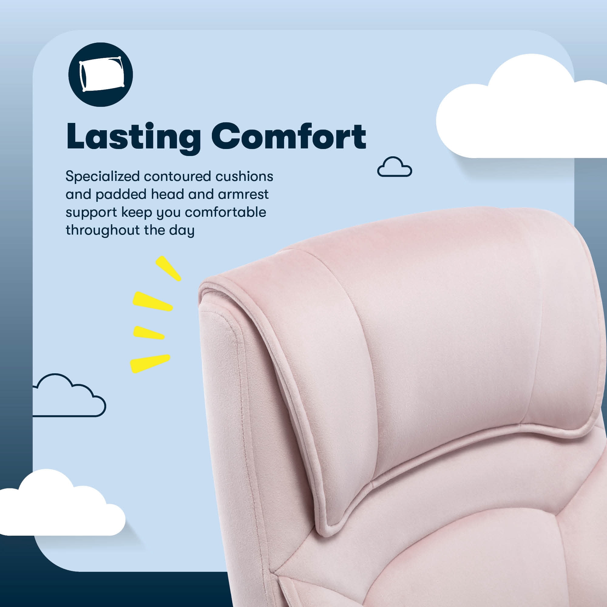 Serta Comfort Classic Executive Office Chair Padded Armrest Pink Velvet Fabric