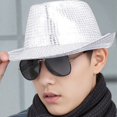 thumbnail image 3 of Outfmvch Hat Glitter Solid Color Dance Jazz Hat Western Retro Disco Cap Unisex Costume Cap for Women Men Party Supplies White One Size, 3 of 3