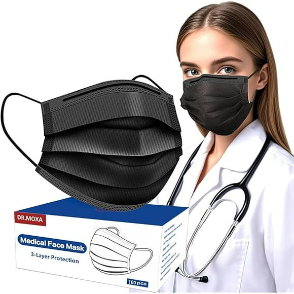 100 Pack Black Disposable Face Masks -3 Layer Medical Masks Disposable for Adults Home Office Outdoor and School