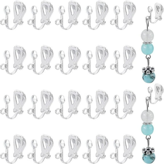 1Box 50 pcs Brass Clip-on Earring Hooks Components Silver for Non-Pierced Ears 13x6x7mm