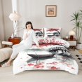 thumbnail image 4 of Homewish Red Cherry Blossoms Full Size Comforter Sets for Adult, Tokyo Lake Bedding Comforter Set, Vintage Japanese Style Reversible Bedding Sets, Ultra Soft Bedroom Decor, 3pcs, 4 of 8