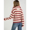 thumbnail image 6 of Women Waist Cinched Long Sleeve Stripe Knitted Cardigan Red S, 6 of 9
